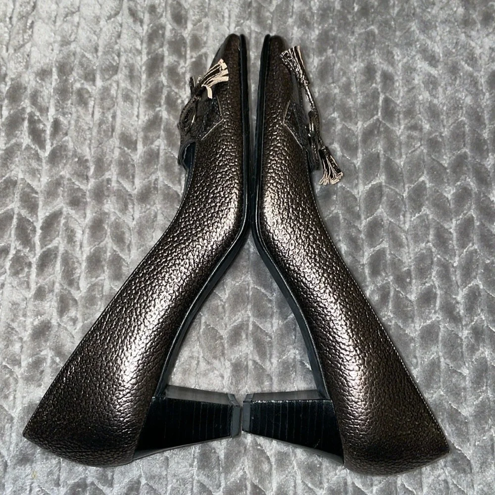Stuart Weitzman Gold Printed Patent Leather Square Toe Pumps. Size 6.5.‎